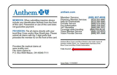 Anthem Insurance Card