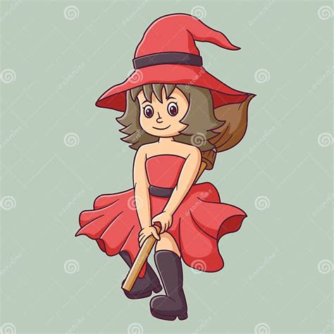 Caricatura De Bruja Roja Volando En Una Escoba Personaje De Caricatura Caricatura De Bruja Roja Volando En Una Escoba Personaje De Caricatura