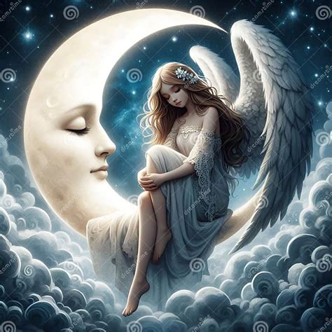 Celestial Serenity Moon And Angel In Night Sky Generative Ai Stock Celestial Serenity Moon And Angel In Night Sky Generative Ai Stock