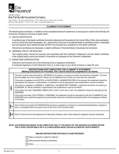 Claimant S Statement The Following Erie Insurance Claimant S Statement The Following Erie Insurance