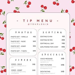 Editable Onlyfans Fansly Tip Menu Cute Pink Cherry Design Etsy